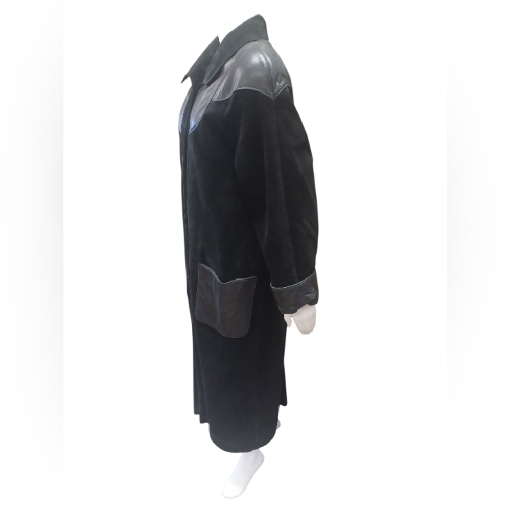 Manfred GUC Vintage Leather/Suede Long Black Coat Size 6 - Picture 3 of 12